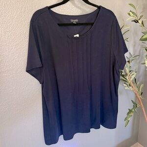 Talbots Navy Blue Relaxed Pleated Short Sleeve Blouse